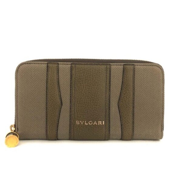 BVLGARI B-Zero1 Canvas Leather Zip Around Long Wallet Brown/7BG0690